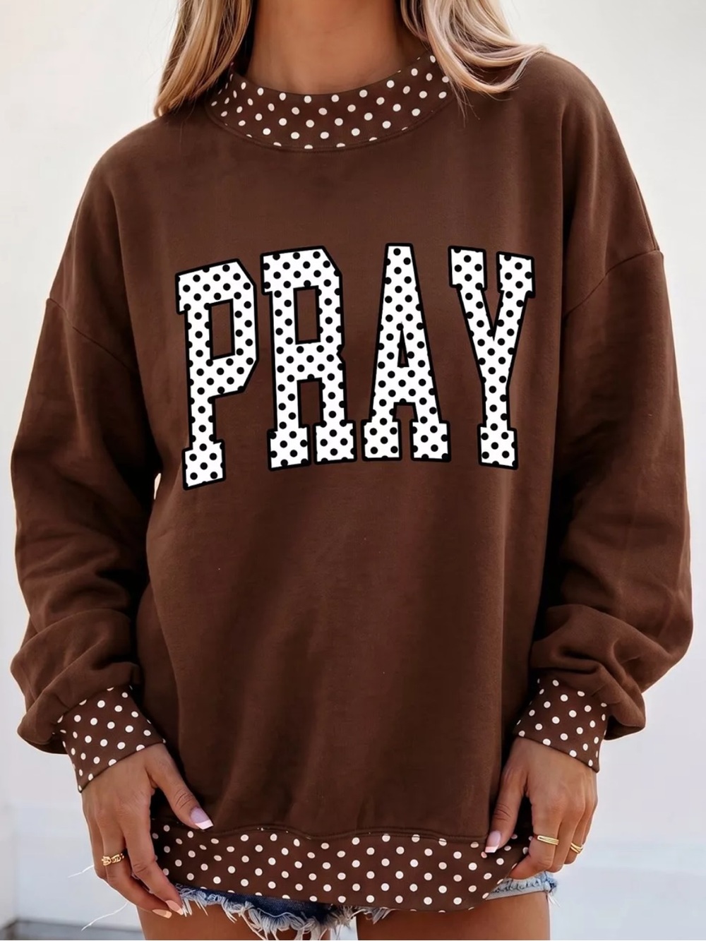 ⭐️ Polka Dot Trim 'PRAY' Graphic Sweatshirt